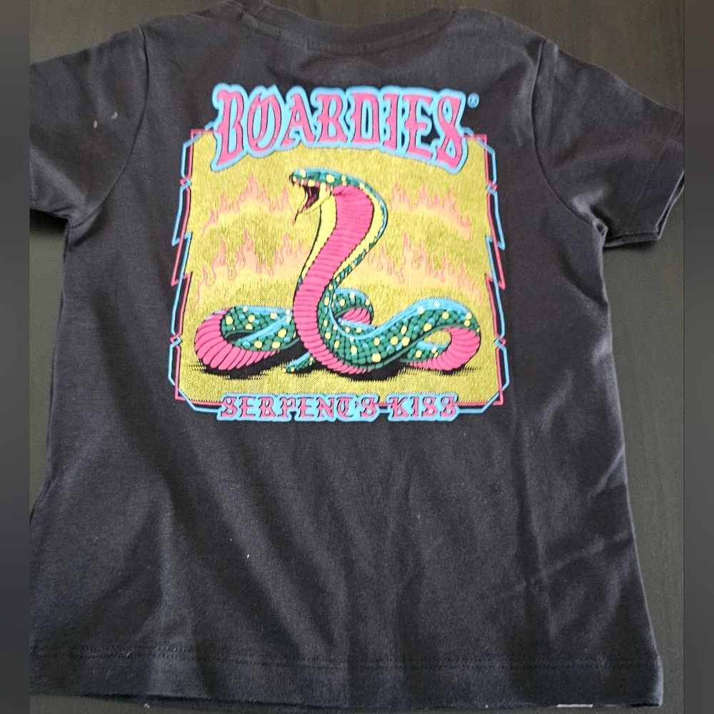 New boardies Black T-Shirt with Colorful Snake Design